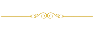 Divisor ornamental dorado con volutas simétricas sobre fondo blanco.