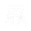 Un dibujo lineal de un diente sobre un fondo blanco.