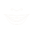 Un dibujo lineal de una cara sonriente sobre un fondo blanco.