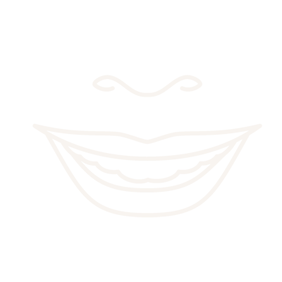 Un dibujo lineal de una cara sonriente sobre un fondo blanco.