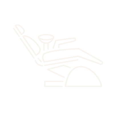 Un dibujo lineal de una silla dental con un cepillo de dientes encima.