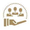 Una mano sostiene a un grupo de personas en un círculo.