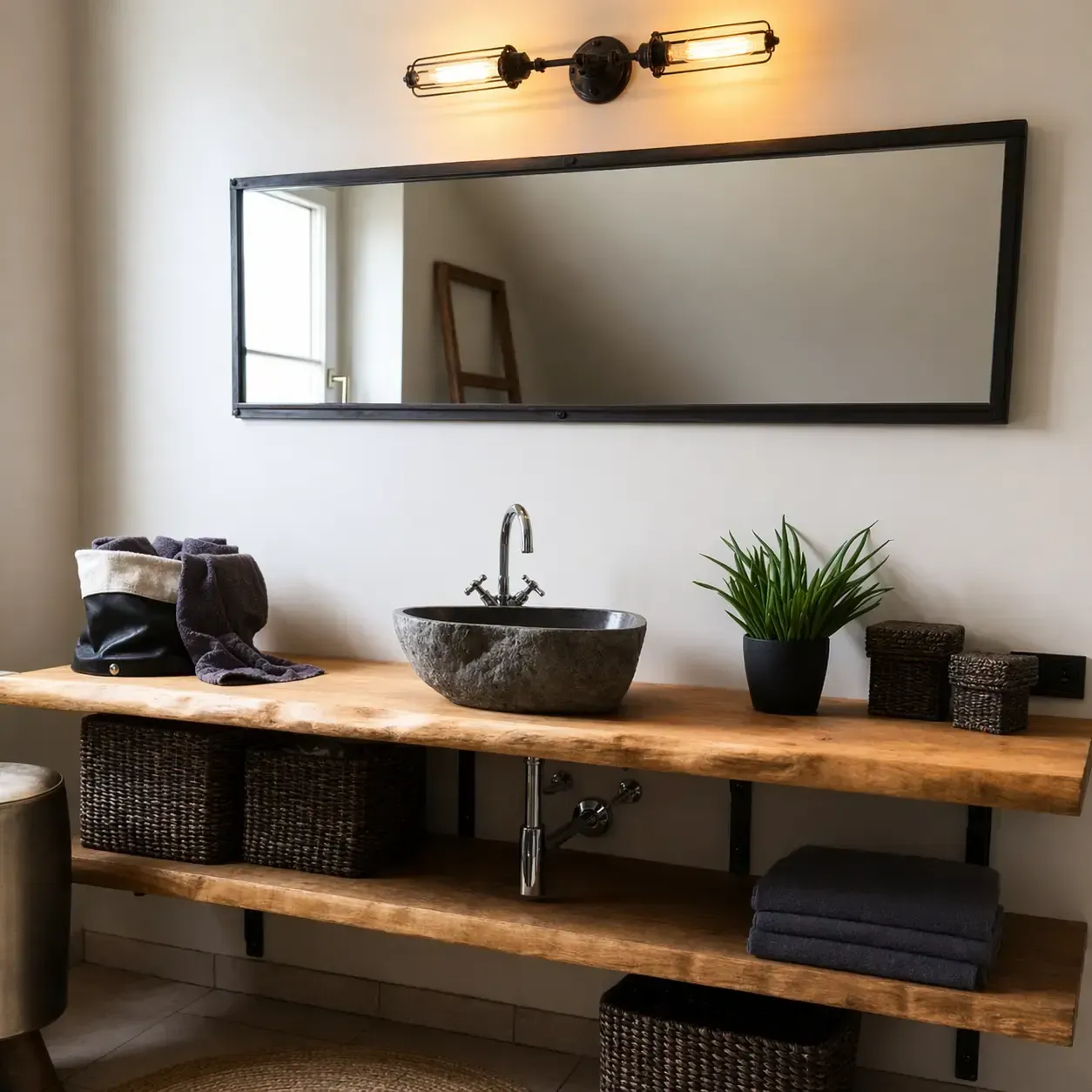 Repisa baño de madera rustico