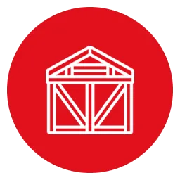 Un icono de un invernadero en un círculo rojo.