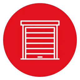 Un icono de una puerta de garaje en un círculo rojo.