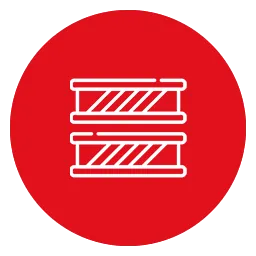Un círculo rojo con un icono blanco de una escalera dentro.