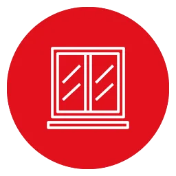 Un icono de una ventana en un círculo rojo.