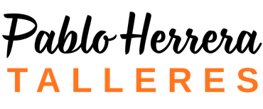 "Pablo Herrera" en cursiva negra sobre "Talleres" en letras mayúsculas naranjas.