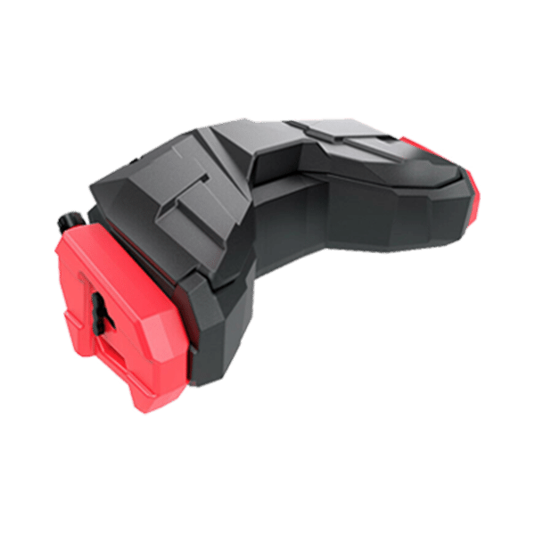 Ein schwarz-rotes Objekt mit einem daran befestigten roten Tank.