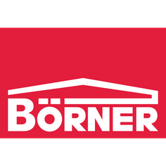 Weißer „BÖRNER“-Schriftzug mit Dachmotiv auf rotem Grund.