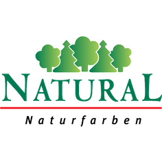 Logo: Grüner Text „NATURAL“ mit „Naturfarben“ darunter, darüber grüne Baumformen.