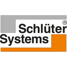Logo von Schlüter Systems: graue und orangefarbene Blöcke mit dem Firmennamen in Schwarz.