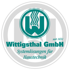 Logo der Wittigsthal GmbH, einem auf Gebäudetechniklösungen spezialisierten Unternehmen, mit einem blaugrünen „W“ mit Wasserwellen.