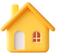 Maison jaune de style de dessin animé, avec porte, fenêtre et cheminée blanc.