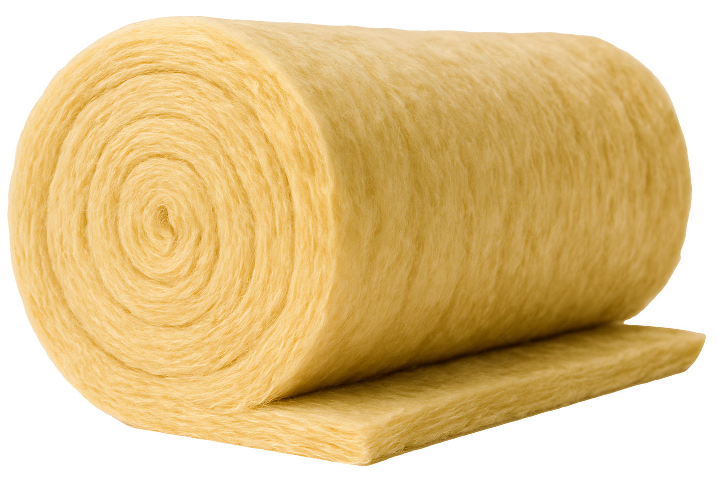 Rouleau d'isolant en fibre de verre jaune.
