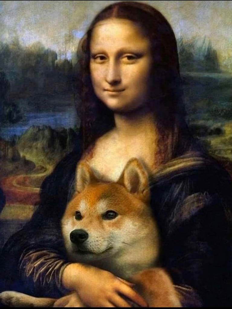 Illustration Joconde avec un chien dans ses bras