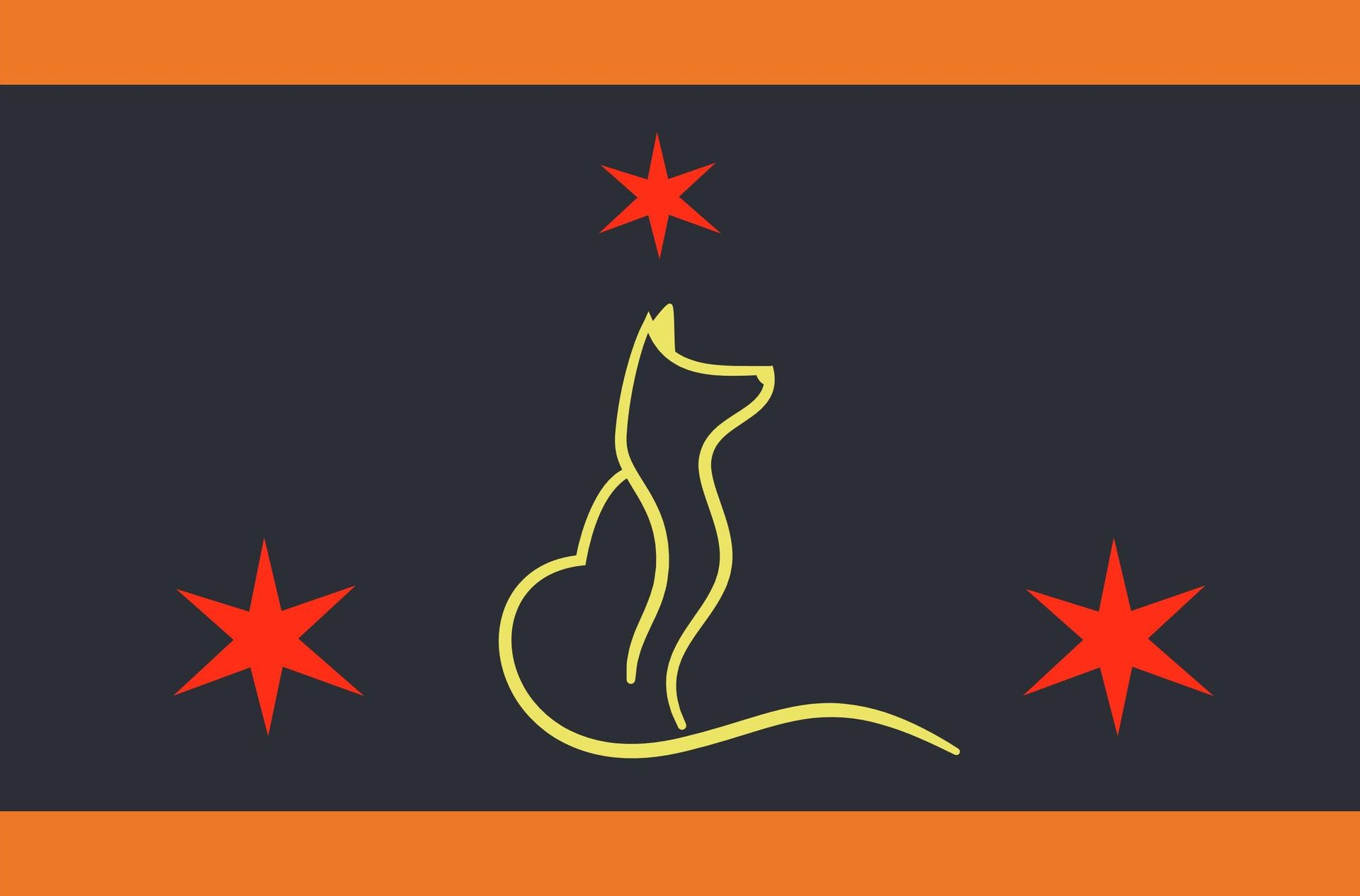 Drapeau devise avec un chien dessiné au trait