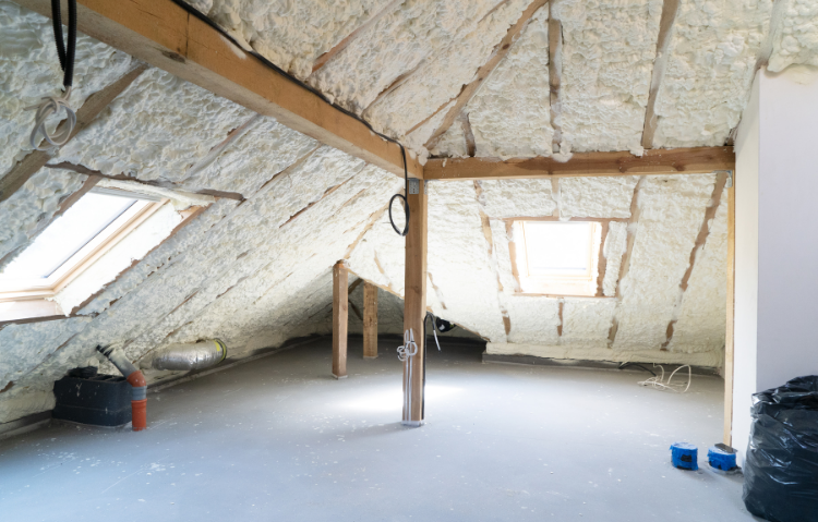 Un homme nettoie le toit d'une maison avec un nettoyeur haute pression.