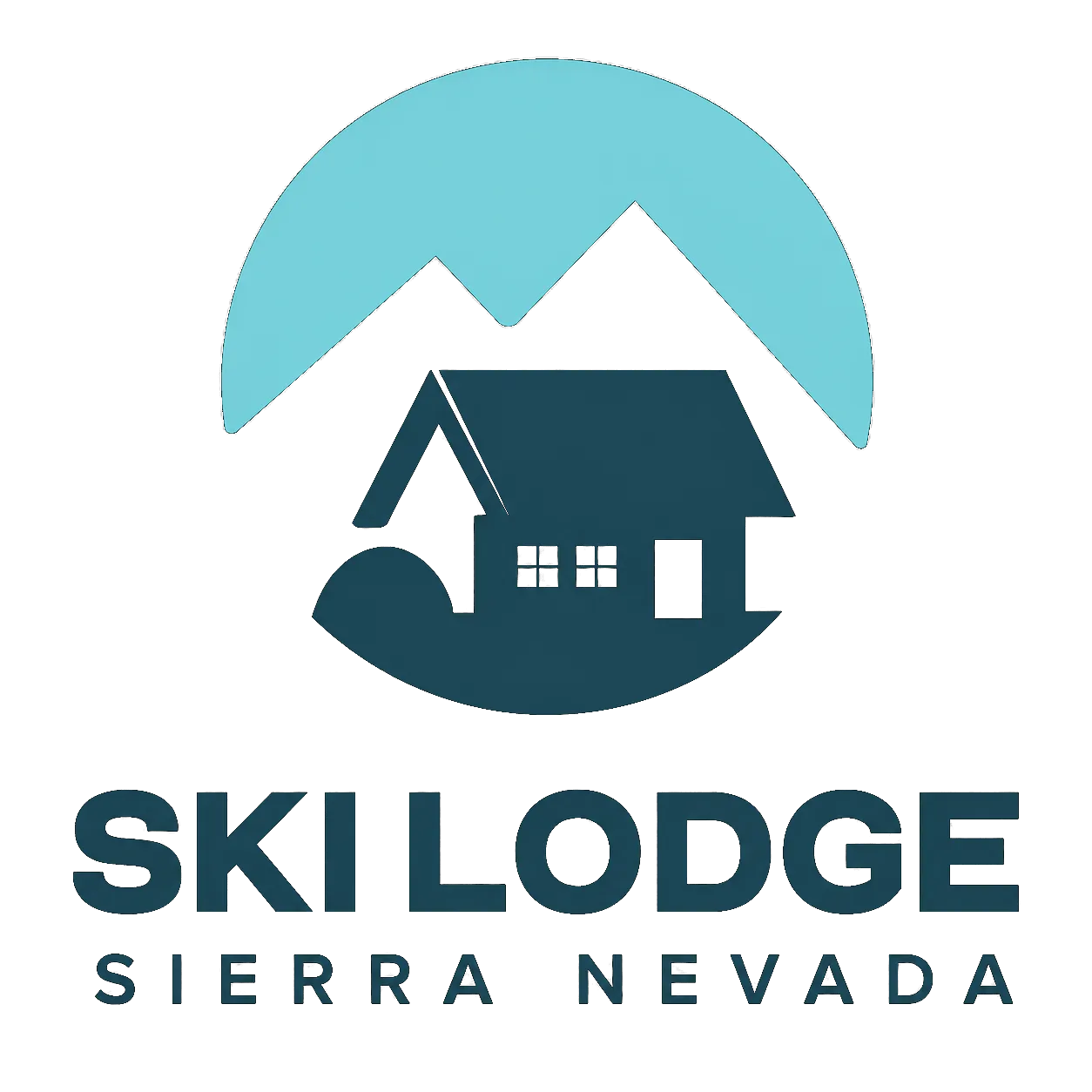 Logotipo de Ski Lodge Sierra Nevada con monta&ntilde;a, caba&ntilde;a y emblema circular de color turquesa