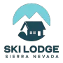 Logotipo de Ski Lodge Sierra Nevada con monta&ntilde;a, caba&ntilde;a y emblema circular de color turquesa