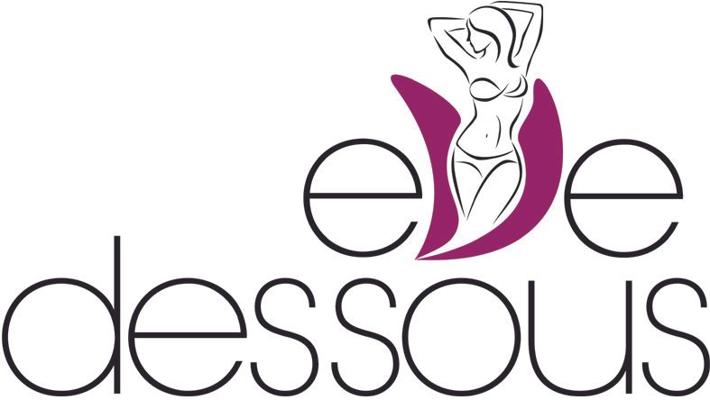 Logo mit der Aufschrift „Eve Dessous“ und einer stilisierten weiblichen Silhouette in Schwarz und Magenta.