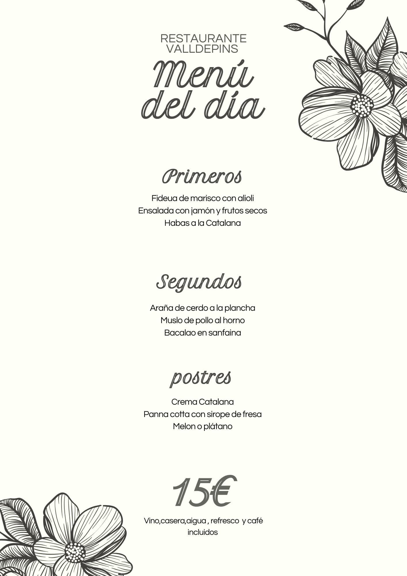 A menu for Restaurante Valldepins titled 