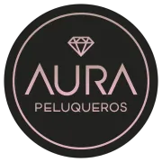 Logotipo para Aura Peluqueros, salón de peluquería, que presenta la palabra 