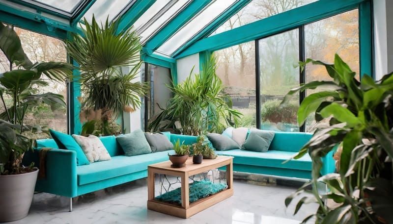 Ein Wohnzimmer mit einer Couch, einem Tisch und vielen Pflanzen | MMJ Glas- und Gebäudereinigung