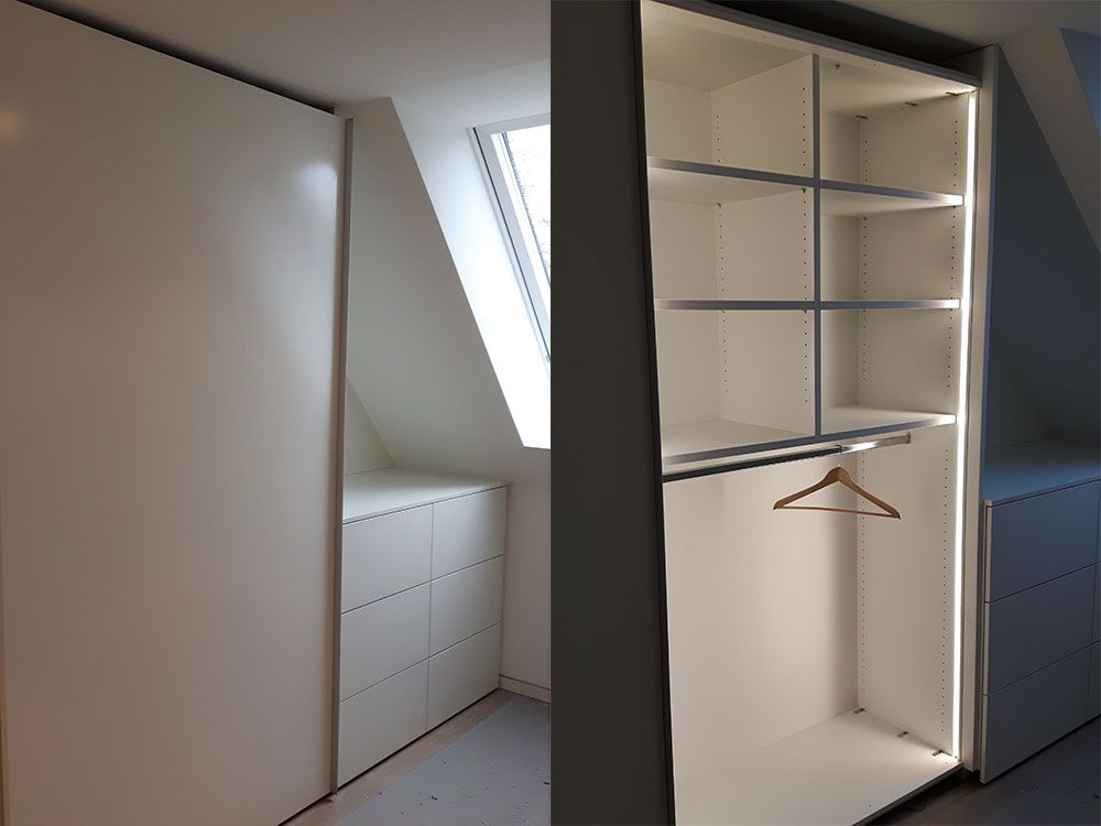 Ein Bild von einem Schrank mit Fenster und ein Bild von einem Schrank ohne Fenster.