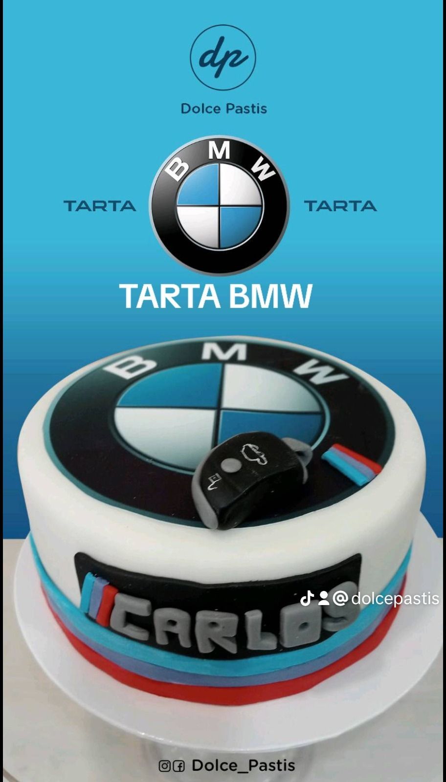 Un pastel de BMW con el nombre Carlos.
