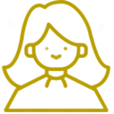 Un icono de línea roja de una mujer con cabello largo.