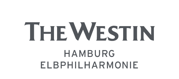 Das Logo des Westin Hamburg Hotels in grauer Schrift auf weißem Hintergrund.