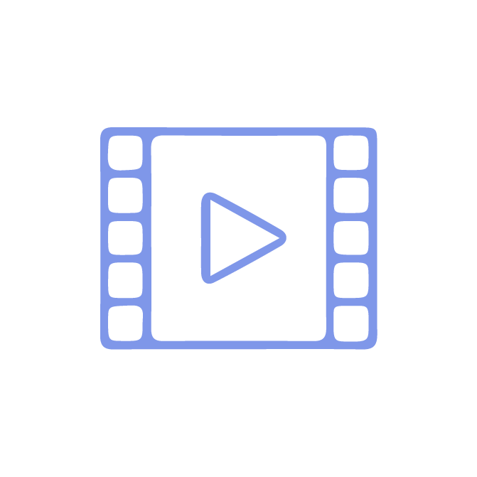 Blaues Filmstreifen-Symbol mit Wiedergabetaste.