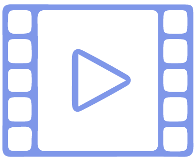 Blaue Filmspule mit einer Wiedergabetaste im Inneren.