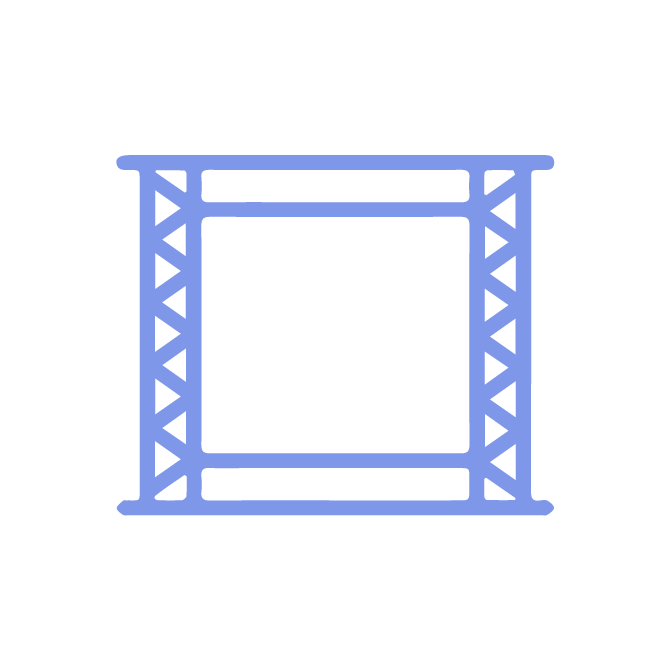 Blaues Bühnenfachwerk.