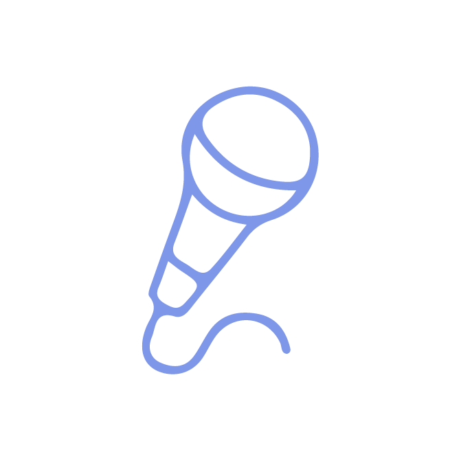 Blaue Umrisse eines Mikrofons.