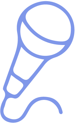 Blaue Umrisse eines Mikrofons mit Kabel.