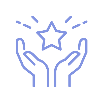 Zwei offene Hände umschließen einen leuchtenden, blau umrandeten Stern.