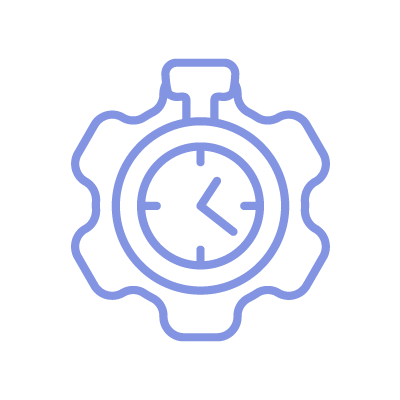 Eine Uhr im Inneren eines Zahnrads symbolisiert Zeitmanagement oder Effizienz.