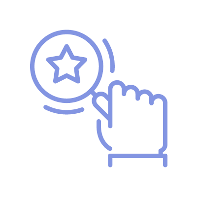 Eine Hand berührt ein Sternsymbol, um eine Auswahl oder das Speichern als Favorit anzuzeigen.