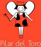 Figura de dibujos animados sobre fondo rojo con alas en forma de corazón y el texto “Pilar del Toro”.