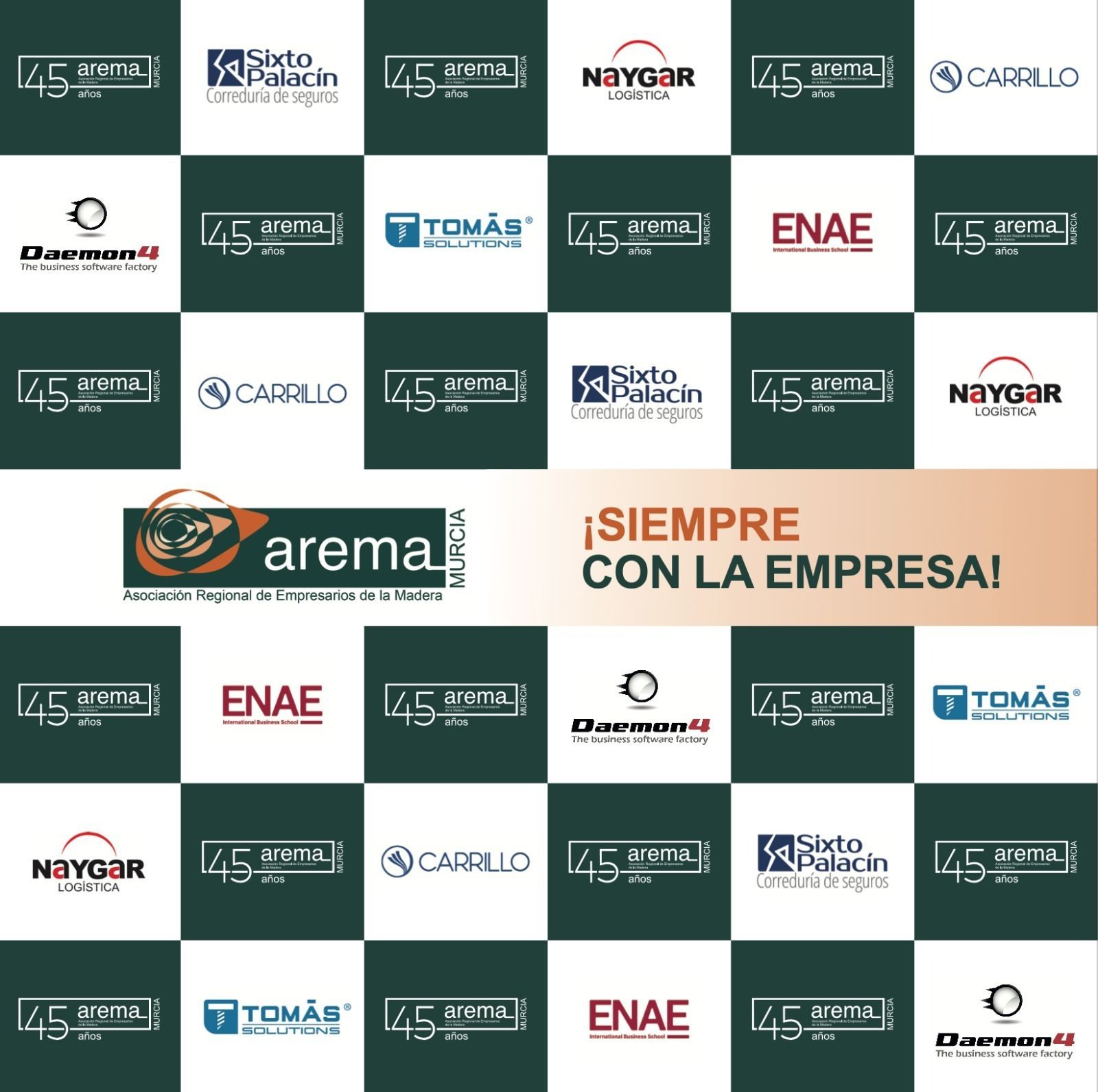 Logotipos y textos dispuestos en cuadrícula, con nombres de empresas y