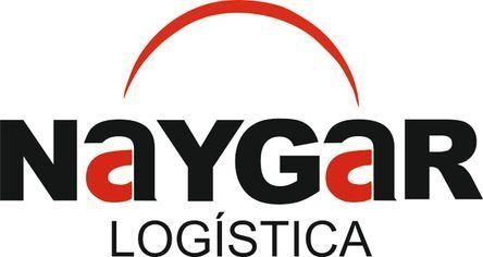 Logotipo de Naygar Logística: Texto negro con arco rojo, letras “a” rojas, sobre fondo blanco.