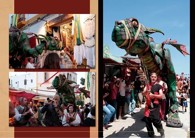 Un hombre disfrazado de dragón baila frente a una multitud.