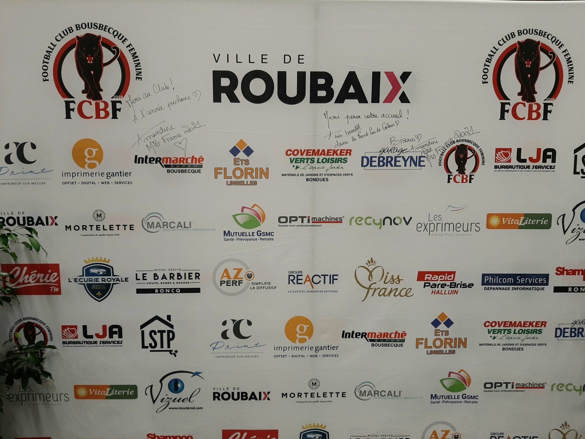 Panneau des partenaires FCBF de la ville de Roubaix