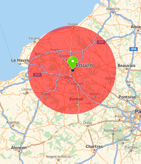 Carte des alentours de Rouen.