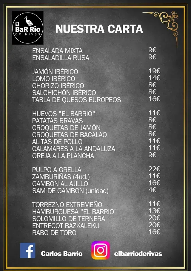 Un menú para un restaurante llamado nuestra carta