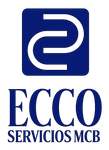 Logotipo azul para ECCO Servicios MCB: formas "C" entrelazadas estilizadas en un cuadrado azul oscuro, con texto debajo.