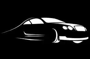 Una silueta en blanco y negro de un coche sobre un fondo negro.