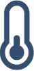 Ein blau-weißes Thermometersymbol auf weißem Hintergrund.